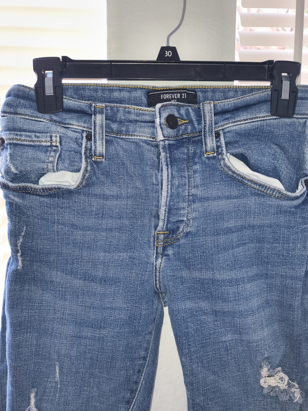 Forever 21 Distressed Medium Wash Jeans - Blue